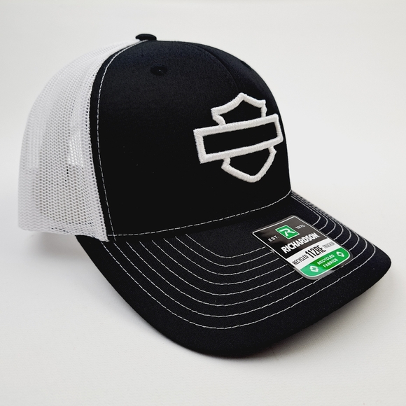 Harley Bar & Shield Richardson Snapback Baseball Cap Hat Black Embroidered - Picture 3 of 4